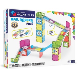 image:imageMAGNATILES Rail Racers Max 80Piece Magnetic Construction Set The Original Magnetic Building Brand